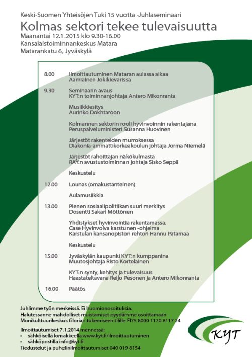 KYT 15 vuotta -juhlaseminaari ”Kolmas sektori tekee tulevaisuutta”