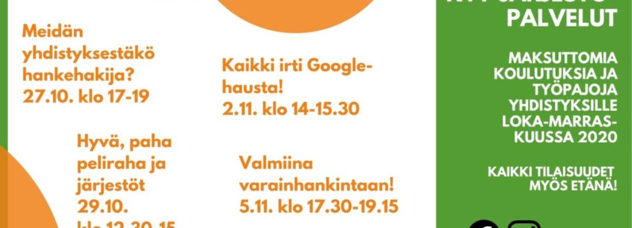 Maksuttomia koulutuksia ja työpajoja yhdistyksille loka-marraskuussa 2020