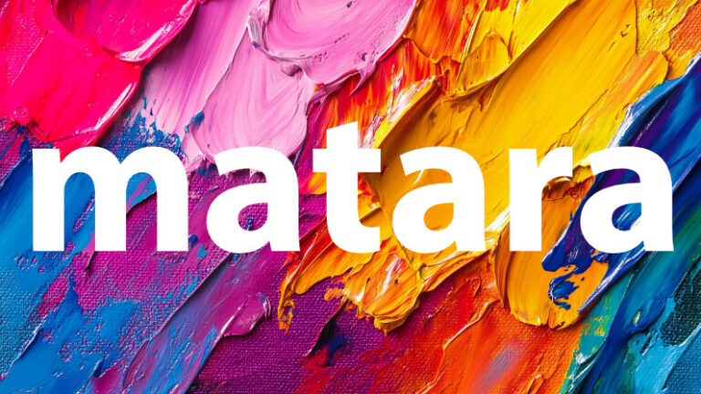Mataran logo ilman ala-tekstiä ja nelilöitä. Maalattu värikäs tausta.